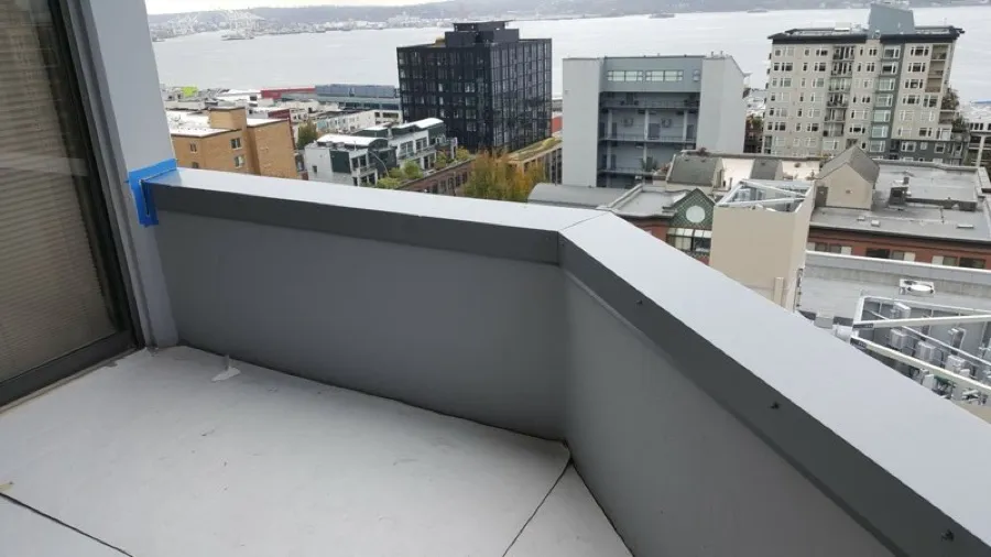 High-rise balcony with Seattle waterfront view
