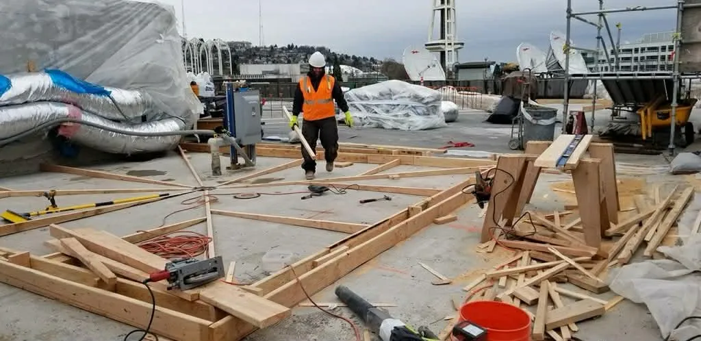 Rooftop Framing — Worker in Hard Hat