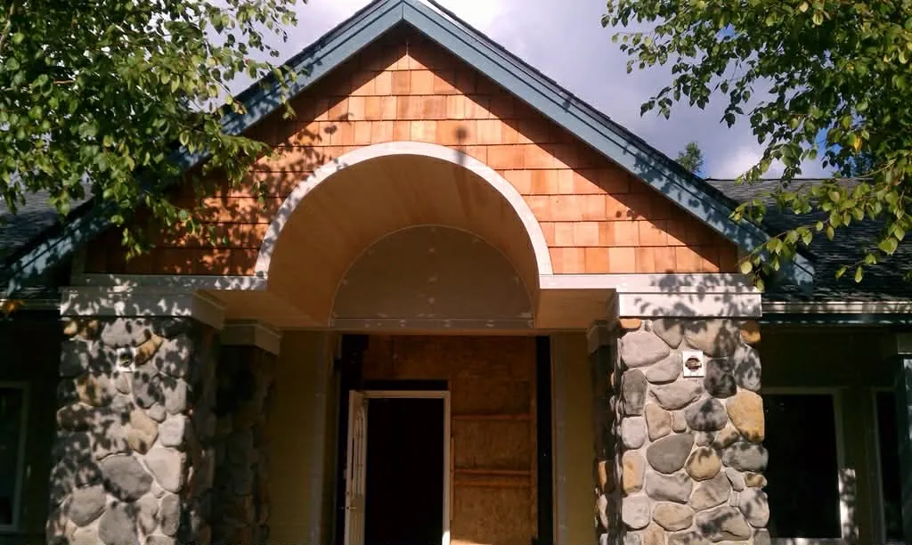 Craftsman Entry — Stone & Cedar Arch